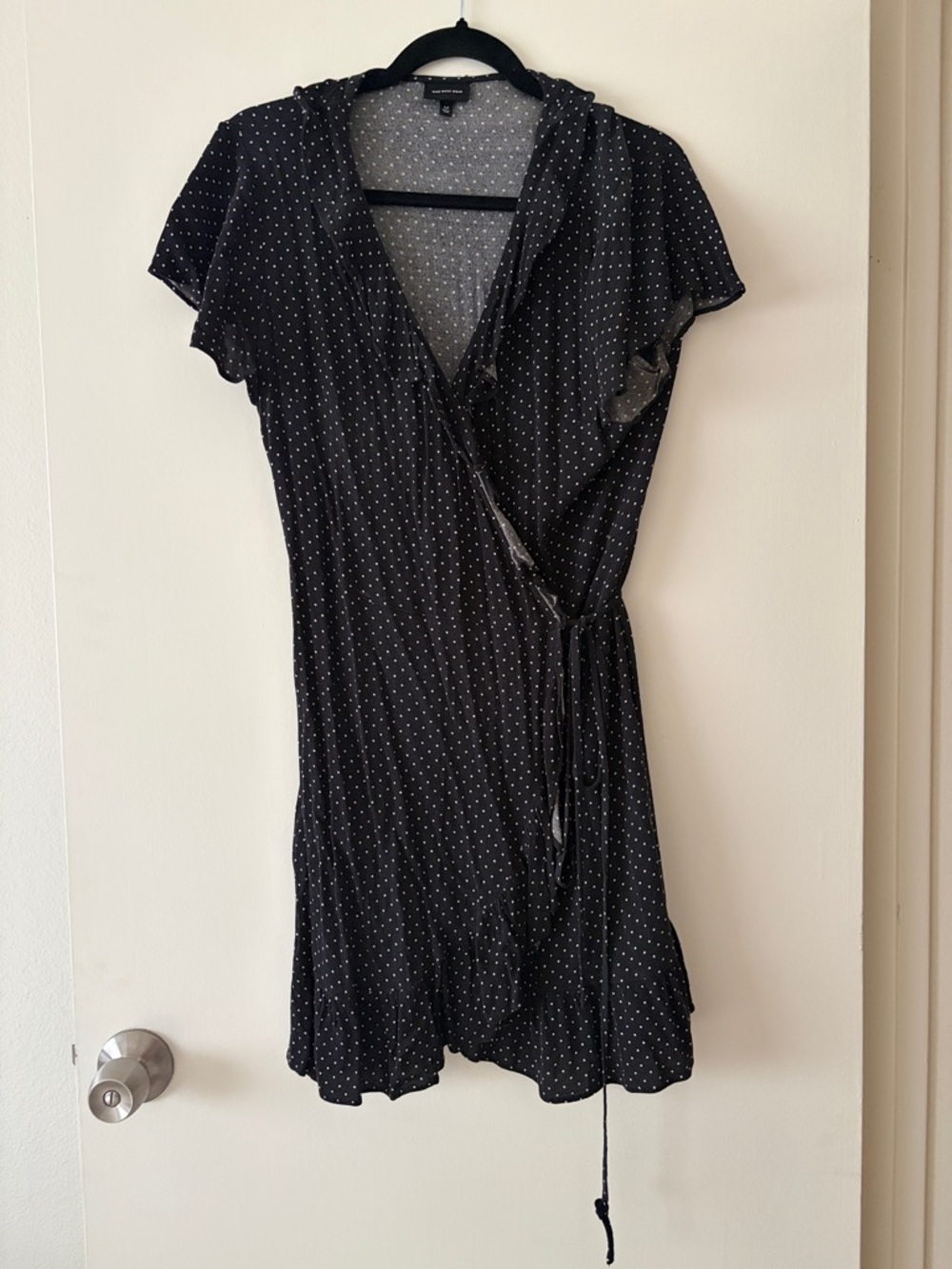 Who What Wear Black & White Polka Dot Mini Wrap Dress